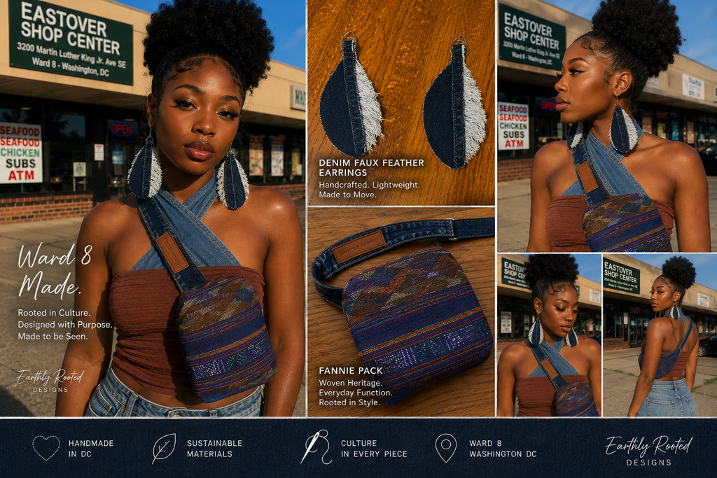 Faux Feather Denim Earrings