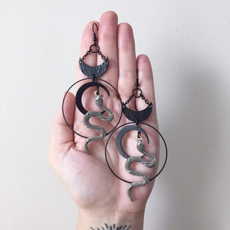 Harvest Ritual Moon Snake Earrings Jewelry Wicca Big Snake Pendant