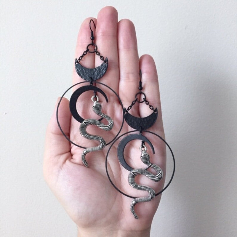 Harvest Ritual Moon Snake Earrings Jewelry Wicca Big Snake Pendant