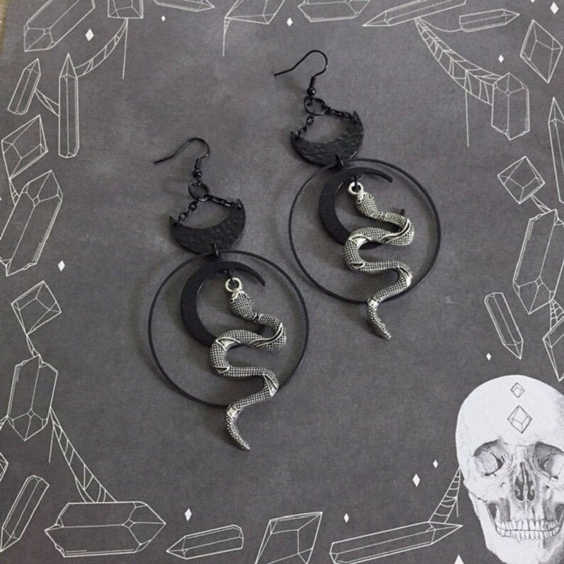Harvest Ritual Moon Snake Earrings Jewelry Wicca Big Snake Pendant