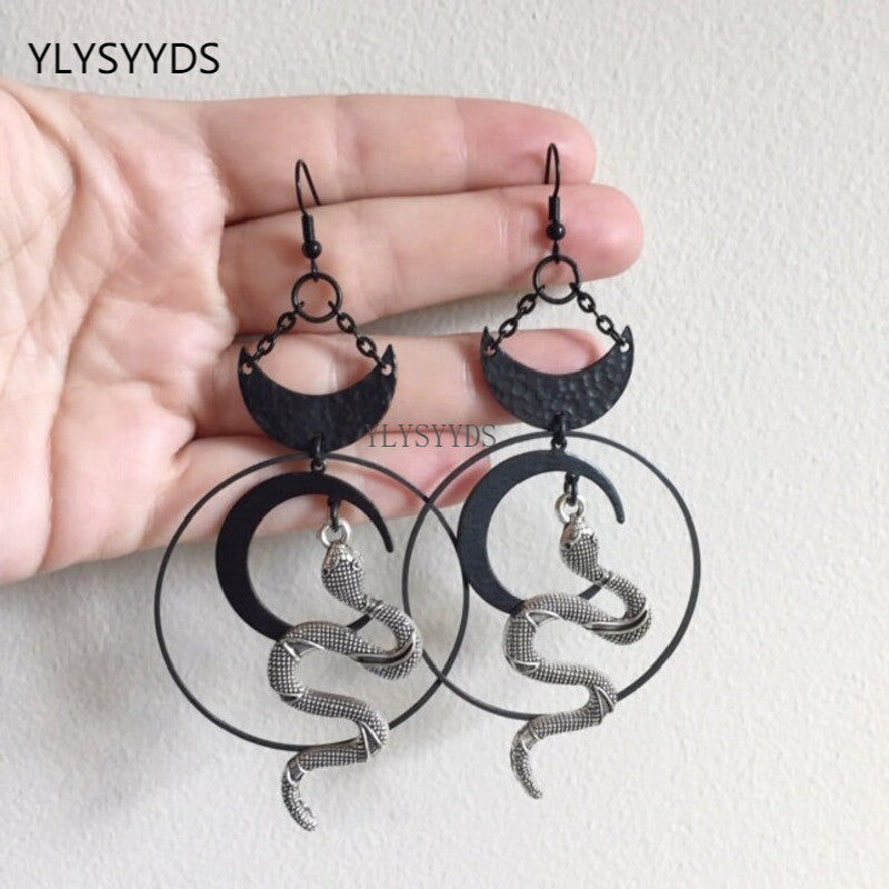 Harvest Ritual Moon Snake Earrings Jewelry Wicca Big Snake Pendant