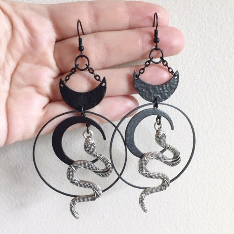 Harvest Ritual Moon Snake Earrings Jewelry Wicca Big Snake Pendant