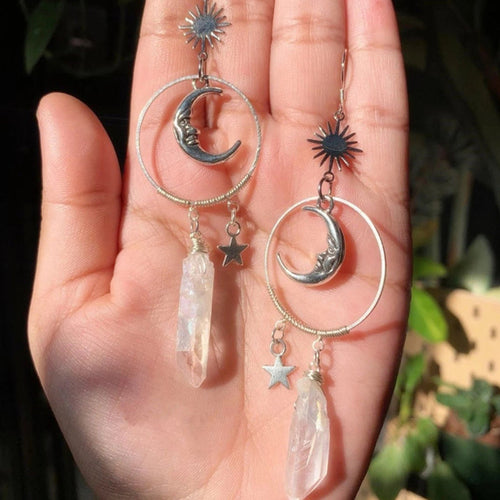 Natural Irregular White Clear Quartz Crystal Pendant,Celestial
