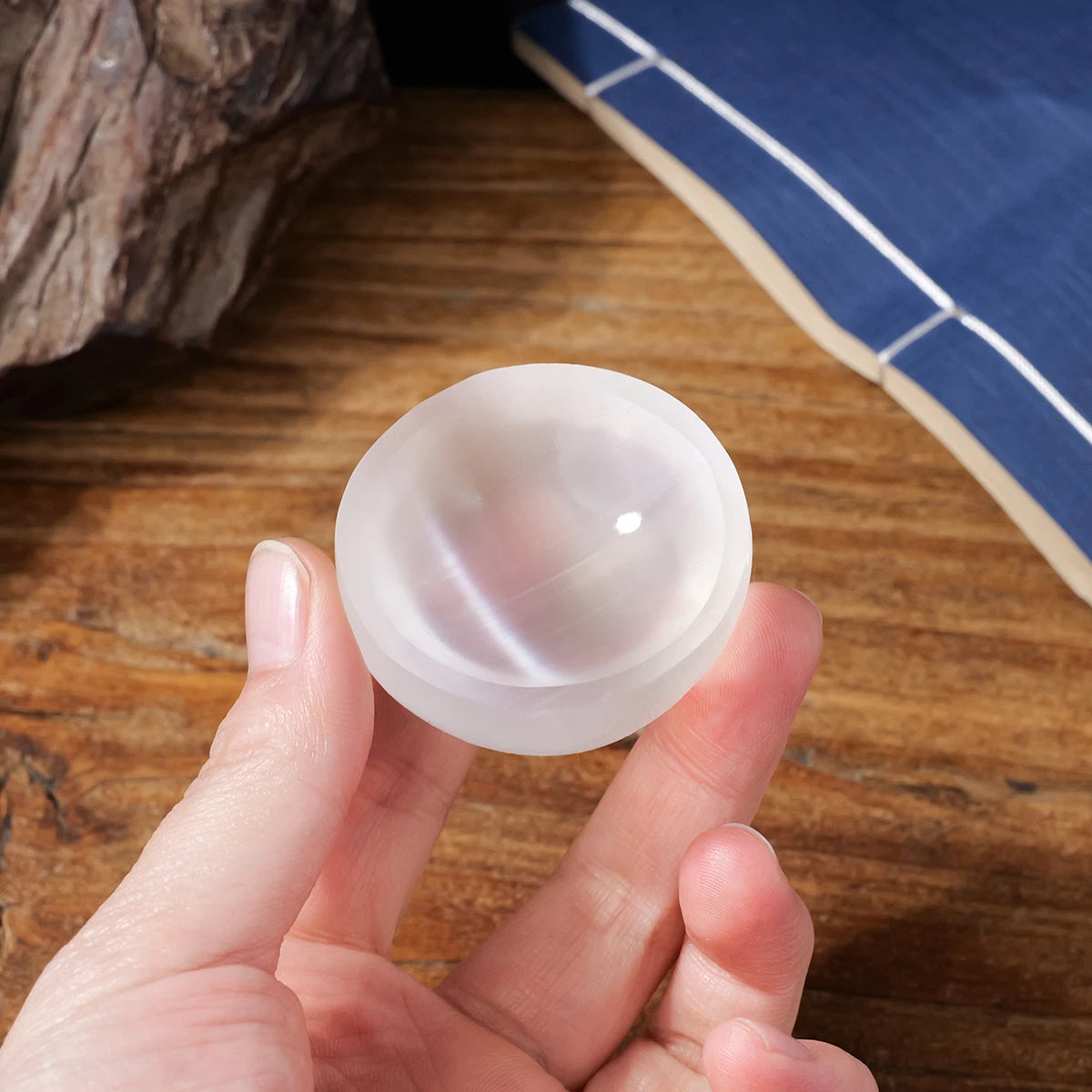 1pc Natural Stone Sculpture White Selenite Bowl Shape Crafts