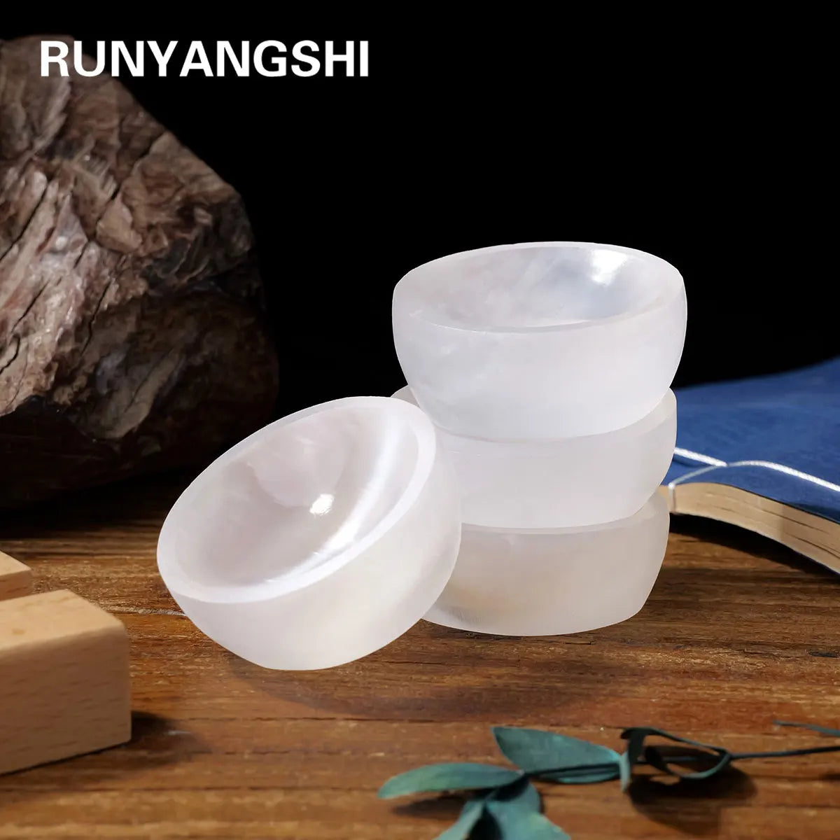 1pc Natural Stone Sculpture White Selenite Bowl Shape Crafts