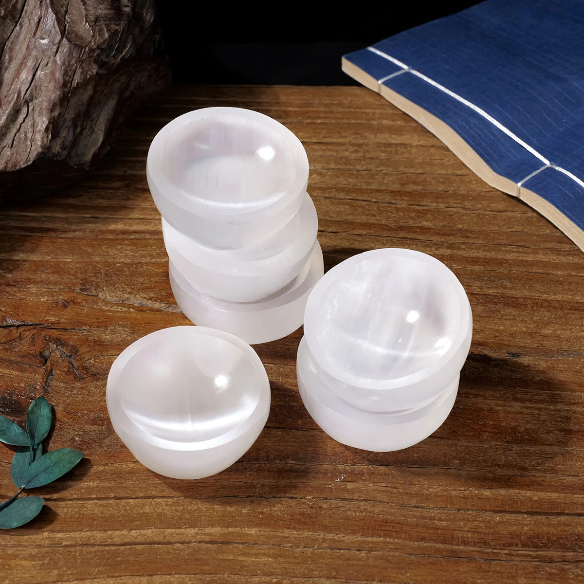 1pc Natural Stone Sculpture White Selenite Bowl Shape Crafts