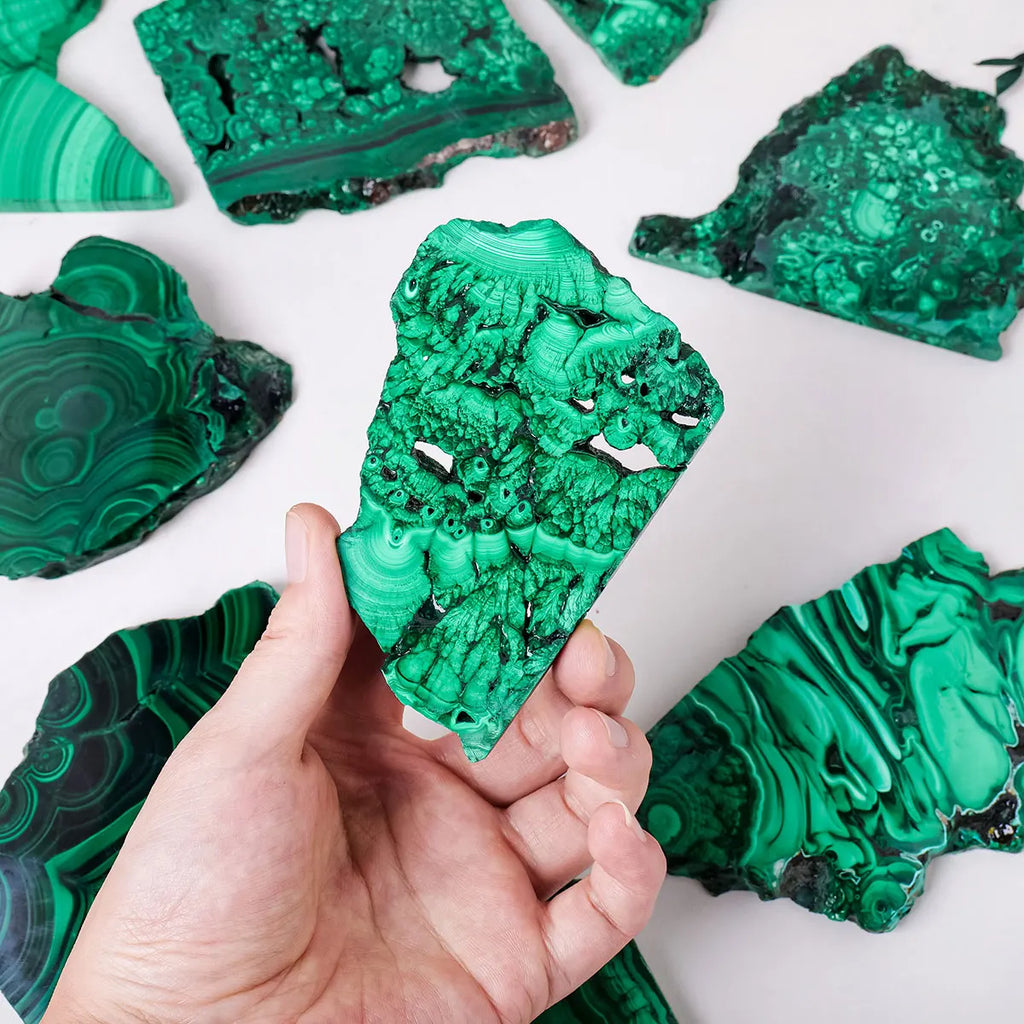 1pc Natural Crystal Green Eyes Malachite Raw Stone Healing Stone
