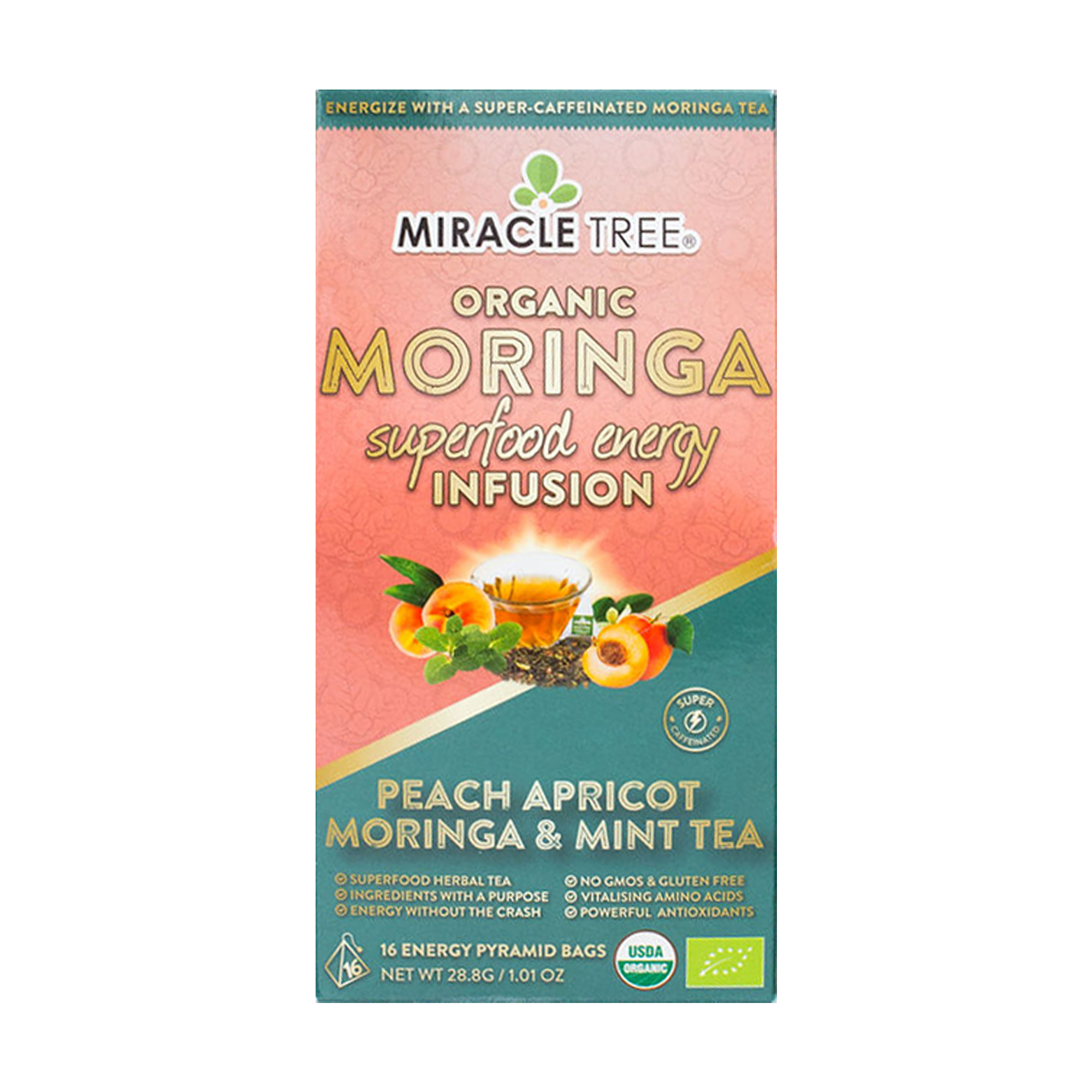 Miracle Tree's Moringa Energy Tea, Peach Mint Apricot