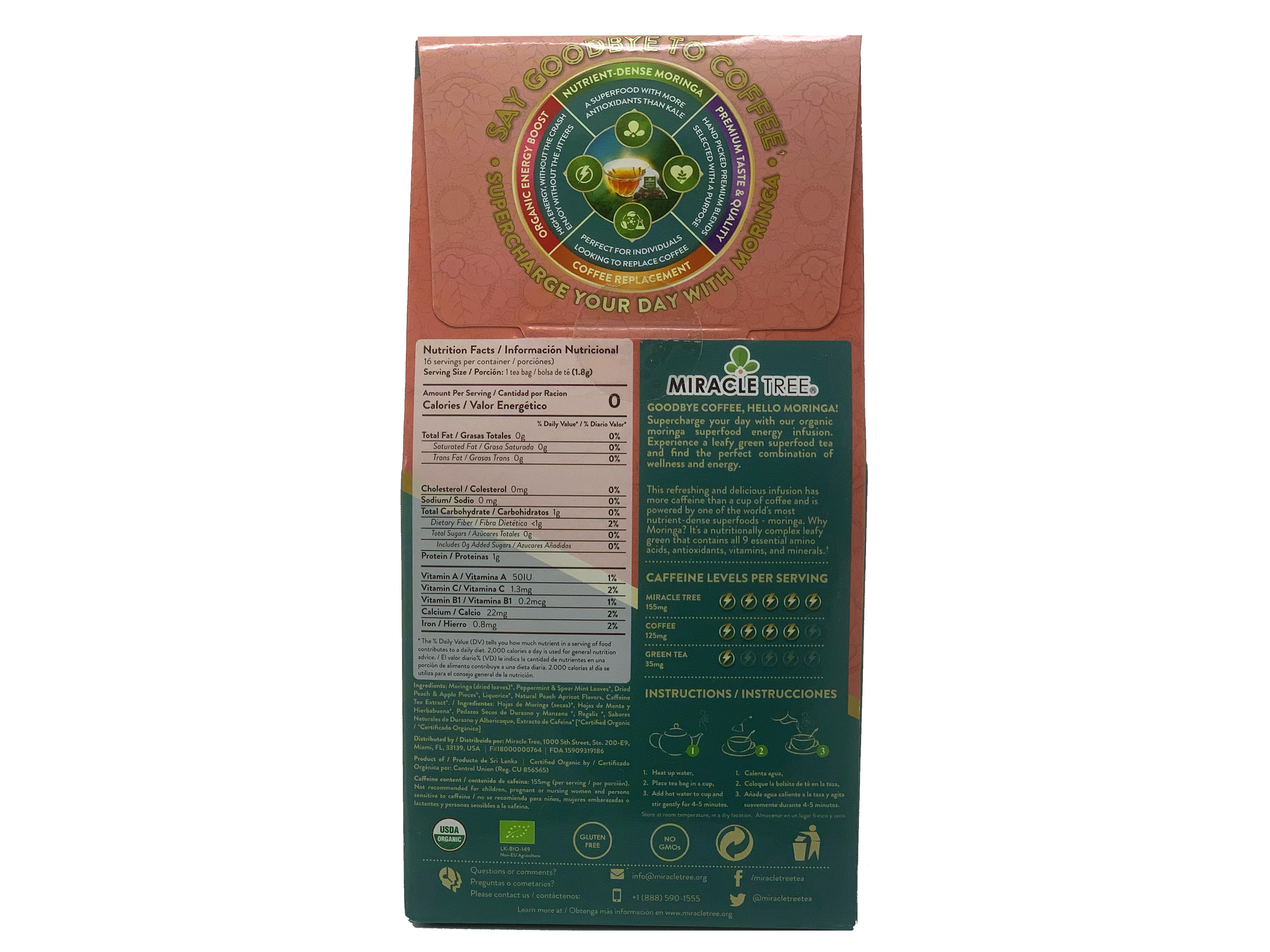 Miracle Tree's Moringa Energy Tea, Peach Mint Apricot